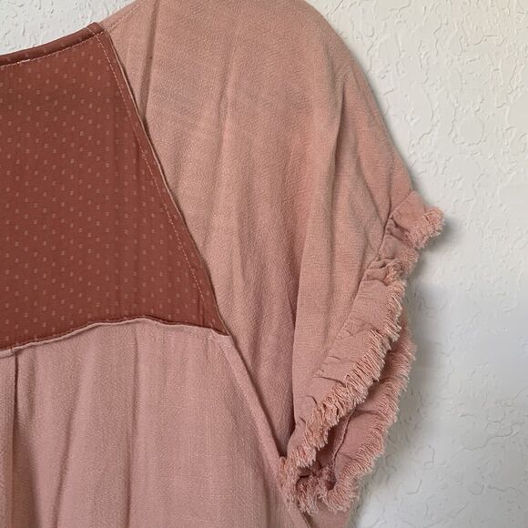 Umgee Dress Small Dusty Pink Linen Oversized Raw Hem Peasant Boho Cottagecore - Picture 4 of 8